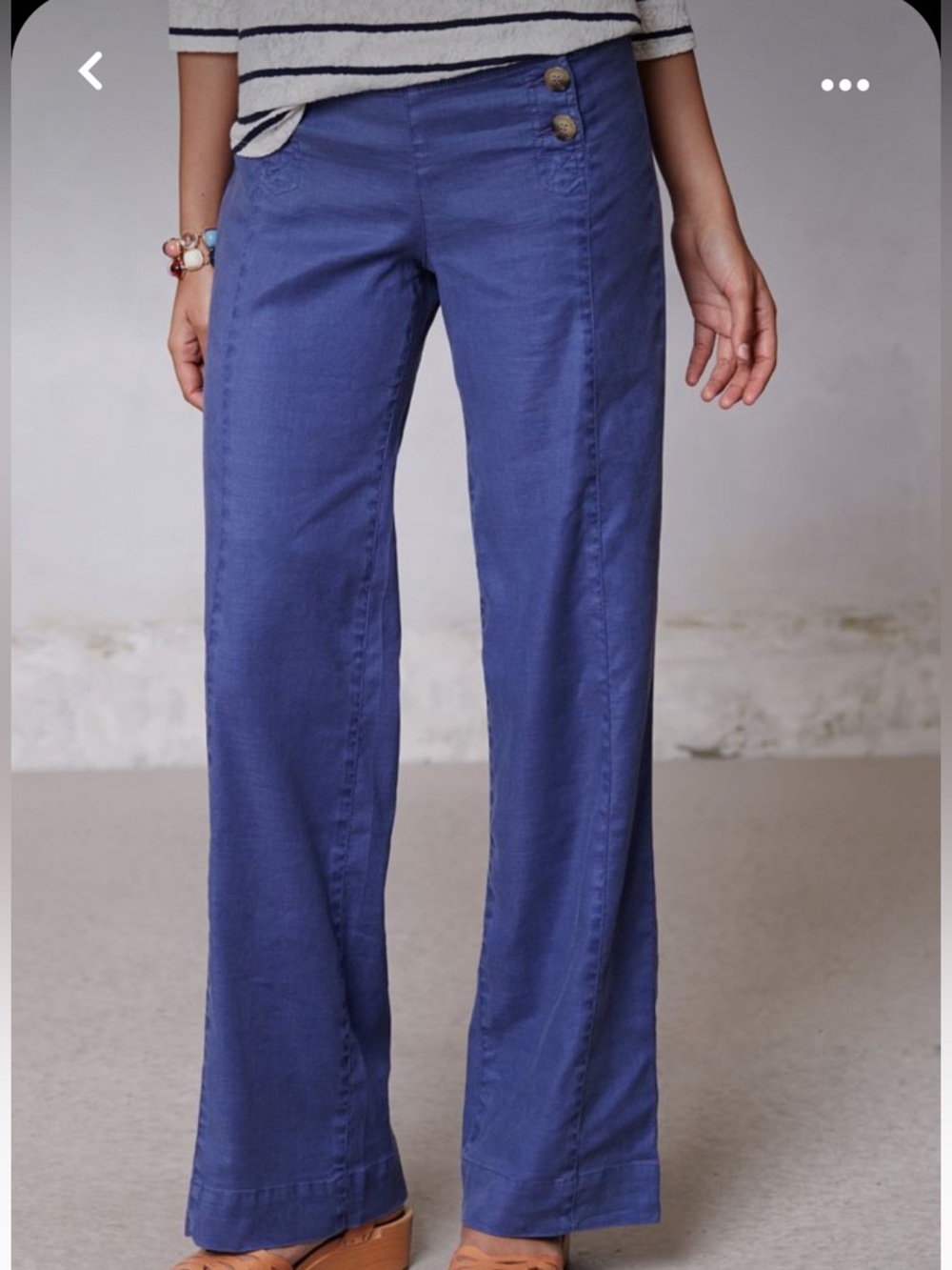 Level‎ 99 Vibrant Navy Blue Sailor Linen Blend Petite Trouser Wide Leg Pants